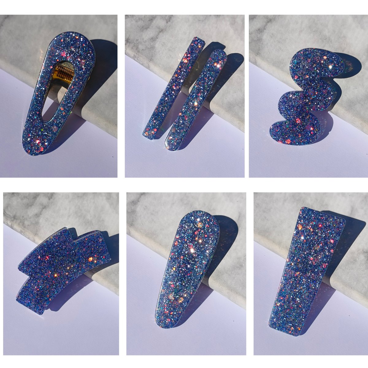 ⋒ pacchetto di clip per capelli in resina - Diamond glitter (9 articoli) ⋒