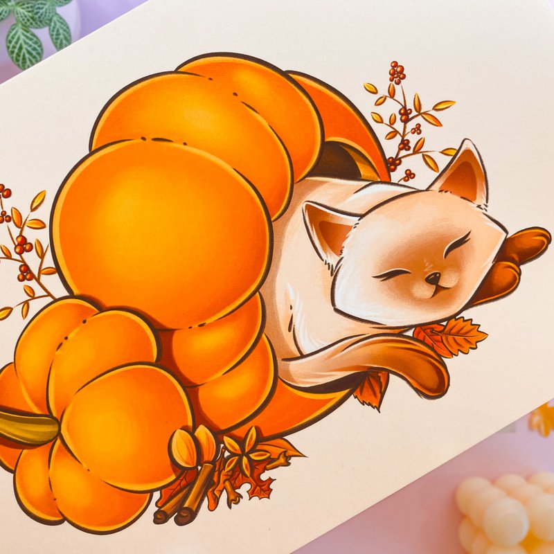 Pumpkin Spice Print - Adorable chat en citrouille A5 Print