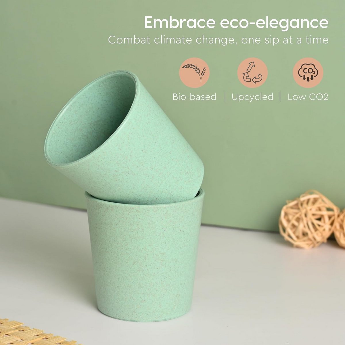 Ecofy Earth-Friendly | Set of 2 | 180 ml | Unbreakable Drinking Glass for Water and Juice | Each | Tumblers for Kids Made with Rice Husk Biocomposite| Microwave Safe | for Hot & Cold | Celeste TUV Certified