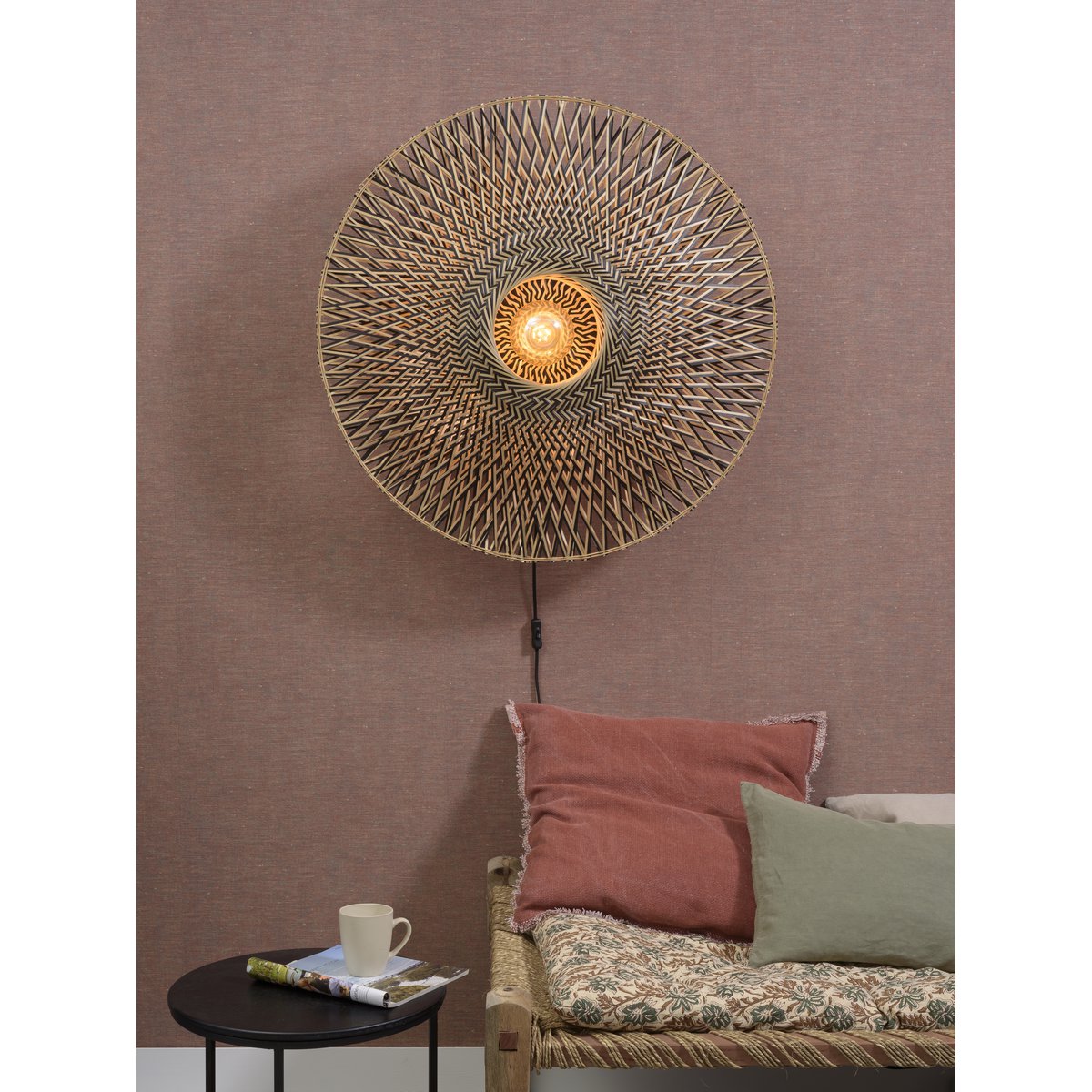 Wandlamp Bali 87cm zw./nat., L