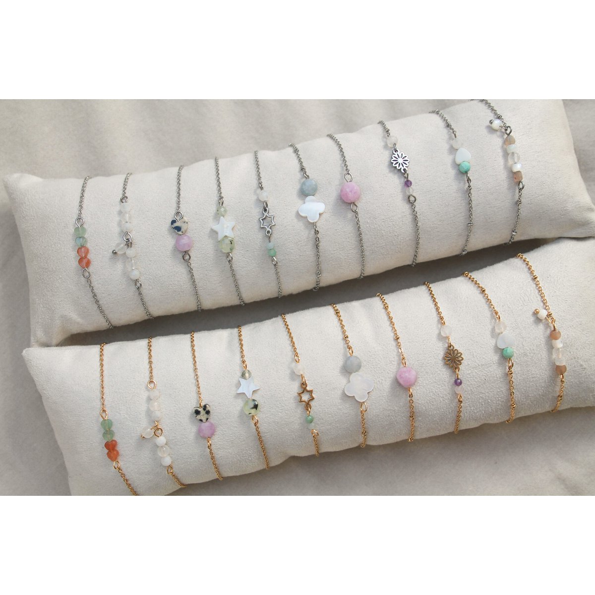 Bracciale Pietra di luna e Giada - Oro
