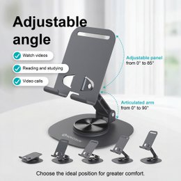 NOVOTECK Z-094 Soporte Giratorio Plegable para Teléfono - Base Metálica con Ángulo Ajustable de 360° para Smartphones y Tabletas
