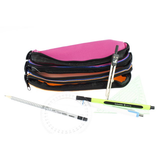 Estuche Kangaro 3 compartimentos naranja/azul/fucsia aprox. 25x9x11cm