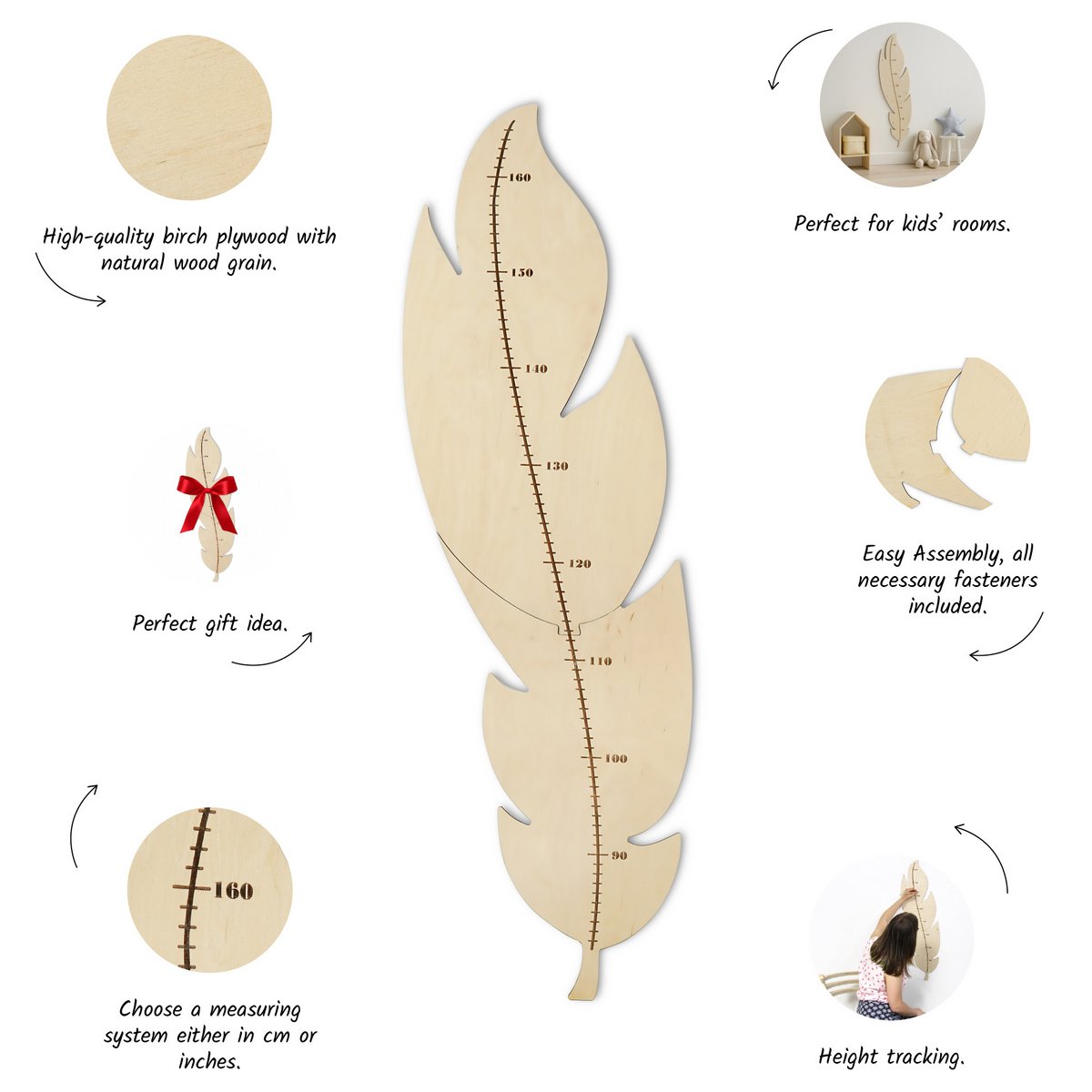 Nursery Wall Growth Meter, Feather-Themed Height Chart for Kids