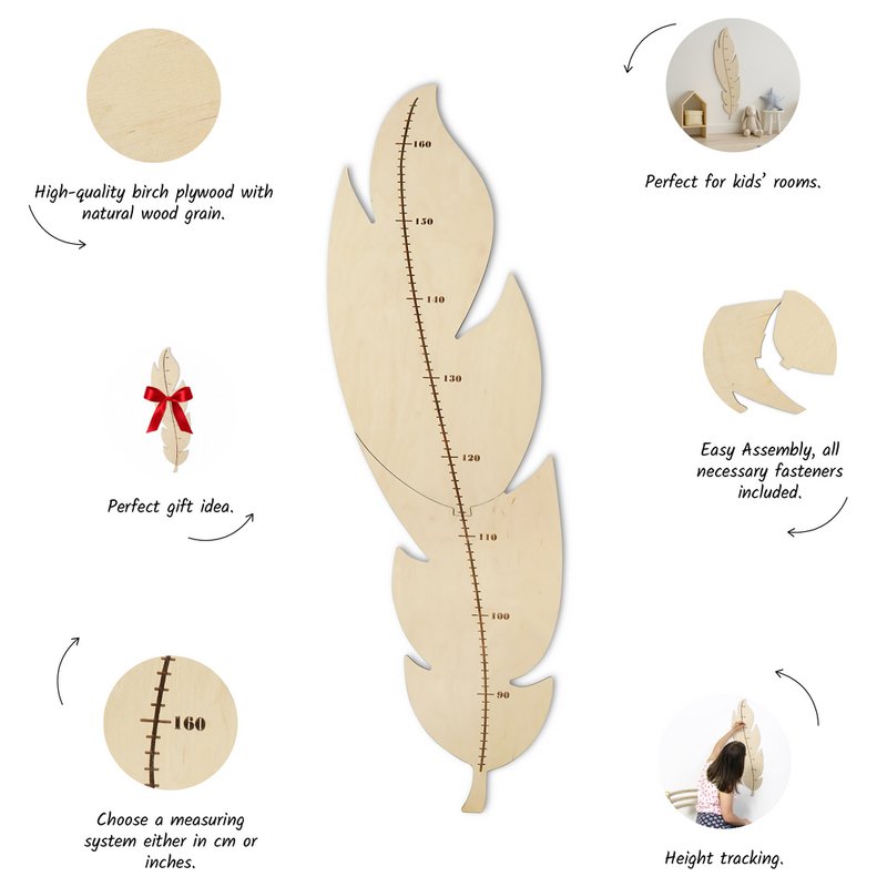 Nursery Wall Growth Meter, Feather-Themed Height Chart for Kids