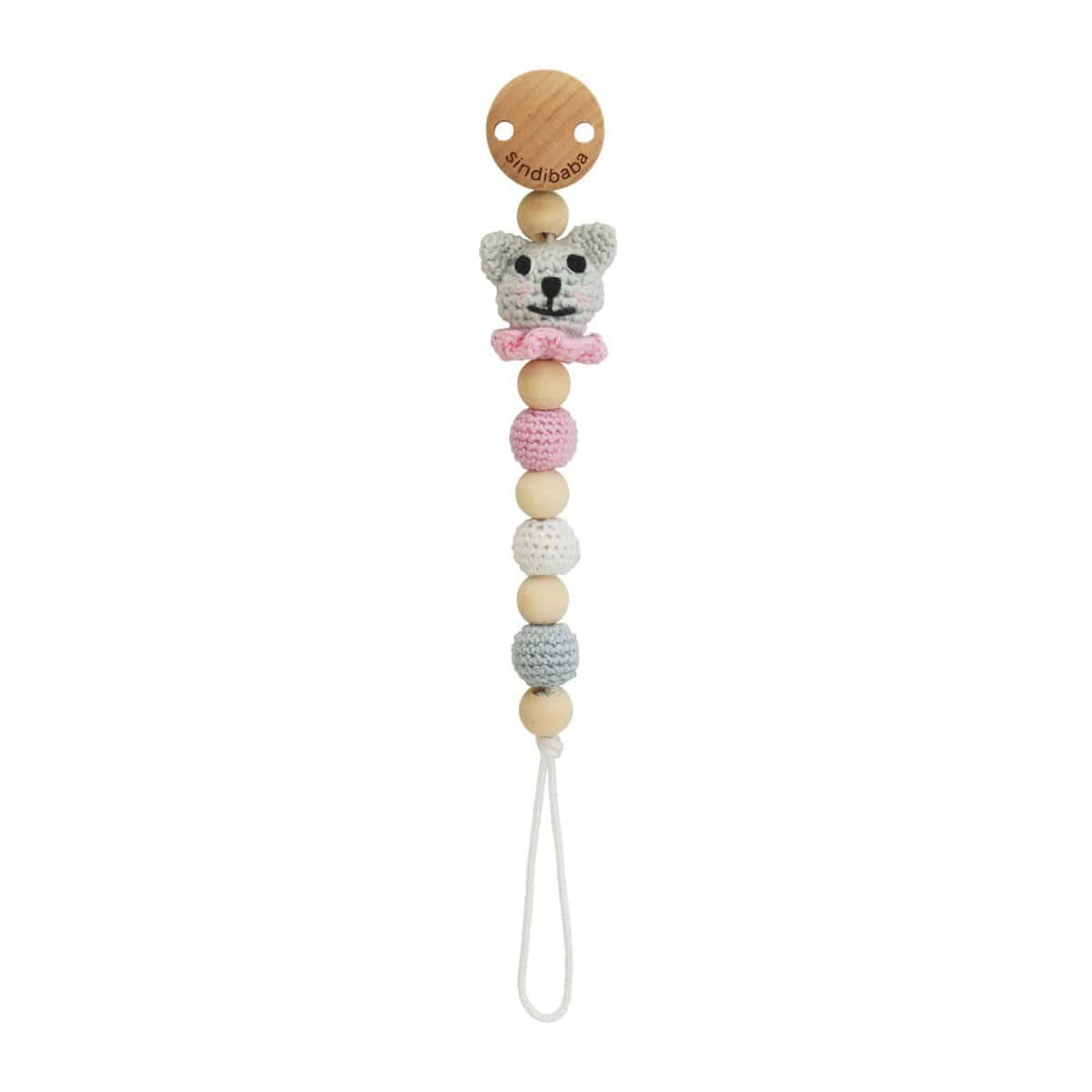 Ciuccio all'uncinetto con catena gatto KITTY in rosa