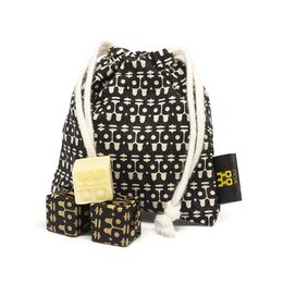 Floral patterned perfume sachet in black and white colors, with a drawstring closure and a hanging loop for easy placement. Suitable for use as a room freshener or personal fragrance.