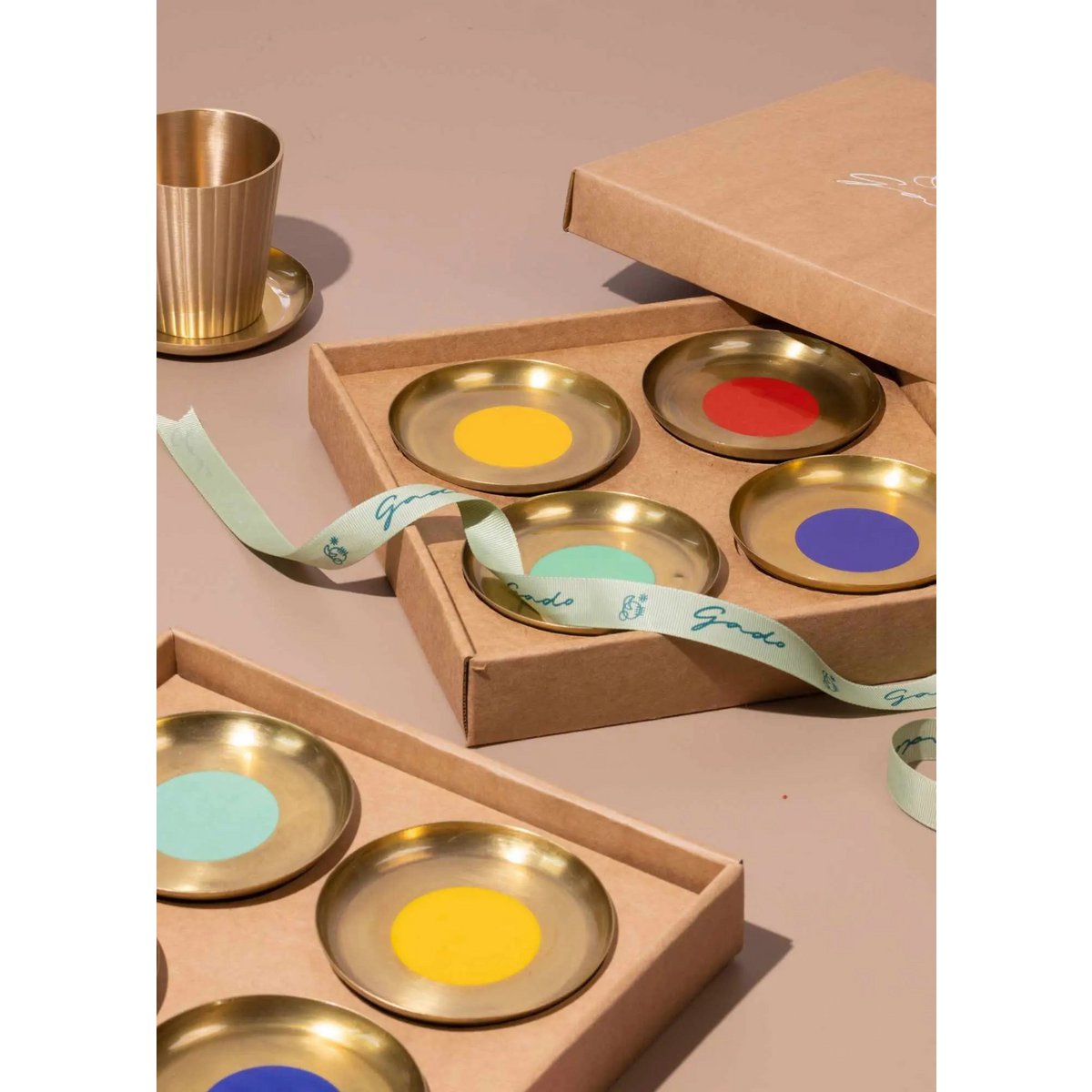 Onderzetters | Cirque handgemaakt emaille goud | Set van 4