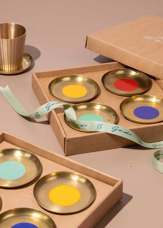 Onderzetters | Cirque handgemaakt emaille goud | Set van 4