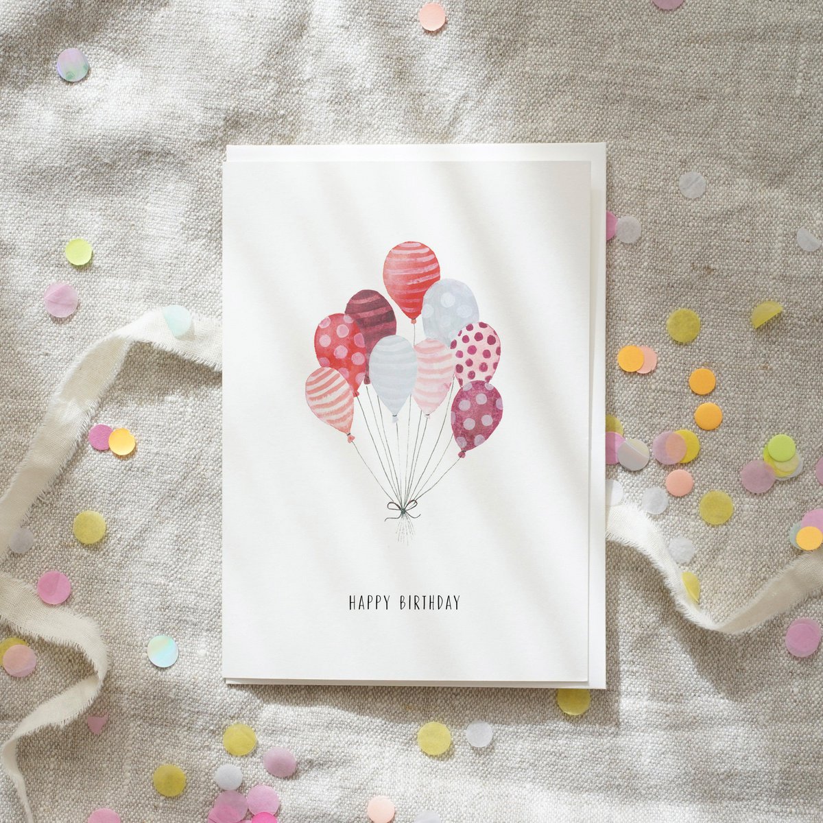 Wenskaart · Rode ballonnen