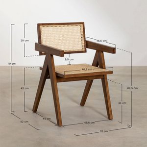 Luxury wood and rattan chairs walnut color - Pierre Jeanneret - Chandigarh