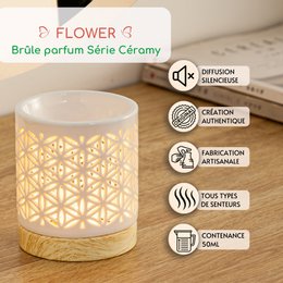 Quemador de perfume serie Céramy – Flor – Portavelas de cerámica lacada – Difusión de ceras aromáticas, aceites esenciales – Idea decorativa de regalo