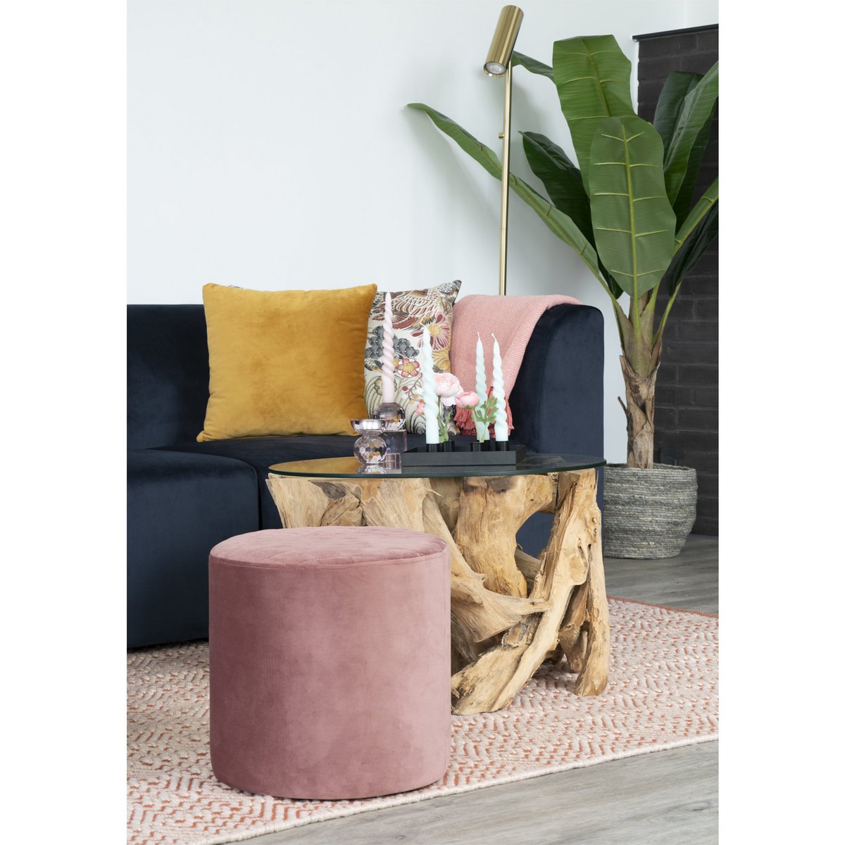Grand Canyon Coffee Table - Coffee Table, glass with nature legs, Ø60x40 cm