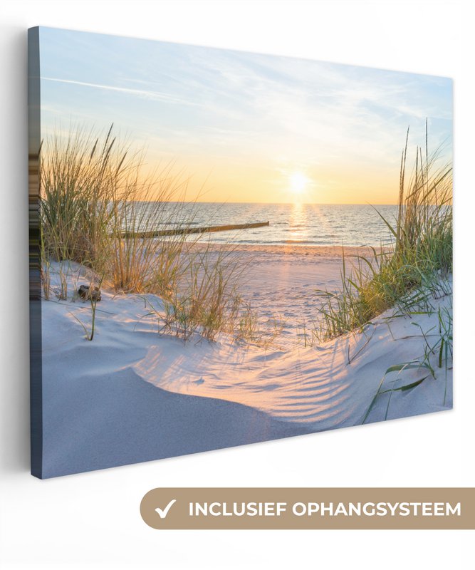 Canvas Maleri - Wall Decoration - Beach - Sun - Dune - Grass - Sand - Horizon