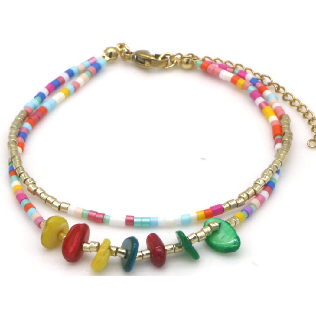 B-A20.4 B1034-002-1 Bracelet Glassbeads Layered Multi Color