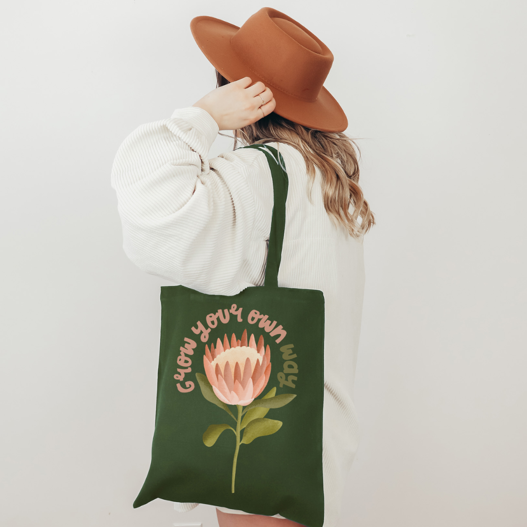 Stoffen tas Protea "Grow your own way" bloem - jute tas plant boho