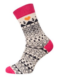 Cozy cotton socks with a heart motif, available in blue, yellow, and pink colors, in sizes 35-38, 39-42, and 43-46.