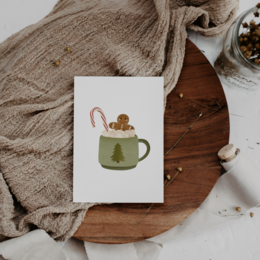 Biglietto d'auguri natalizio con tazza di cioccolata calda e pan di zenzero - biglietto pieghevole Biglietto natalizio A6