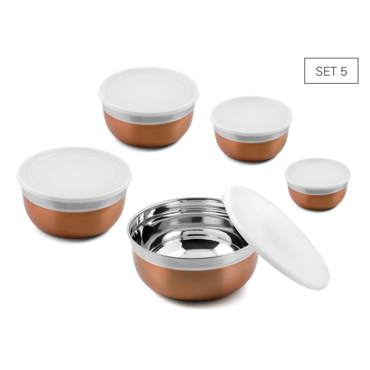 Kitchen bowl set 5 made of stainless steel incl. Lid, bronze-colored