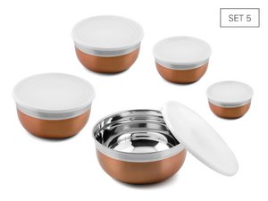 Küchenschüssel Set 5 aus Edelstahl inkl. Deckel, bronzefarben