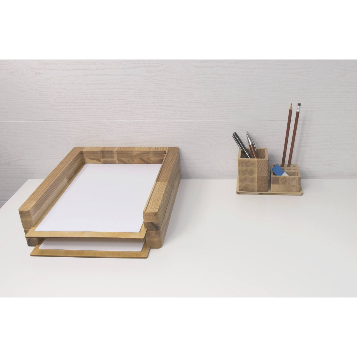 Bac à papier, Lot de 2 bacs à papier en bois