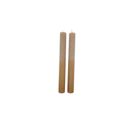 Tall cylindrical pillar candles, natural beige brown color, smooth wax finish, minimalist design, calm aesthetic home decor