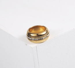 Romane - Wide Crystal Plain Gold Band