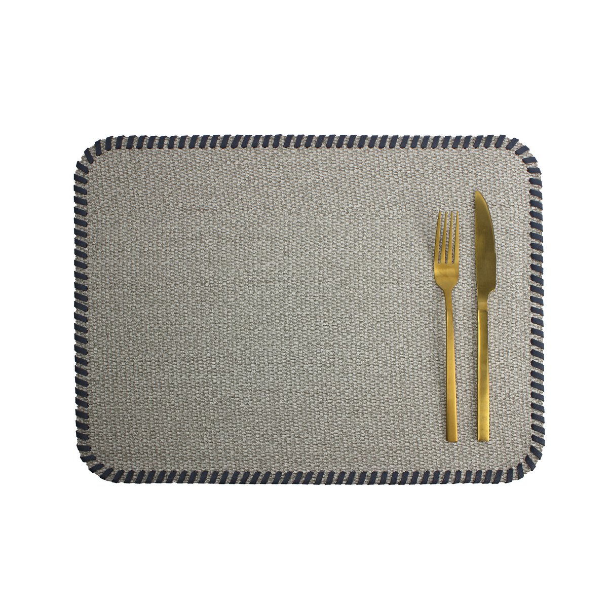 Tischset 4er Set Gewebe hellgrau mit Umrandung Lederband