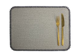 Tischset 4er Set Gewebe hellgrau mit Umrandung Lederband