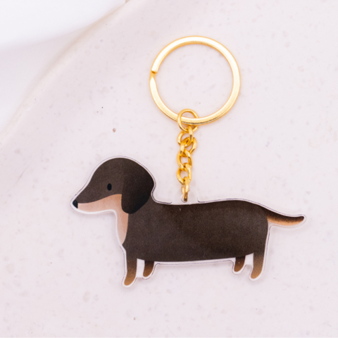 Acryl teckel hond sleutelhanger - cadeau hondenras sleutelhanger
