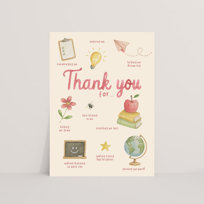 Ansichtkaart "thank you for..." roze