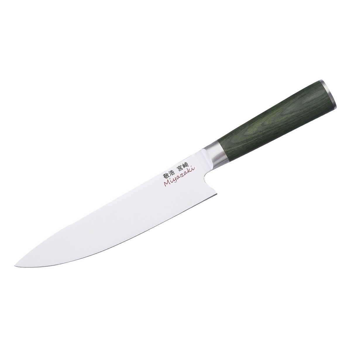 Miyazaki Kodawari Kochmesser 8 pulgadas, Griff Pakkaholz verde