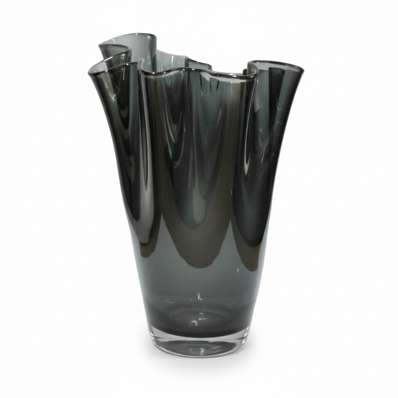 Vase glas bølget røg grå bordvase glasvase 21 x 21 x 30 cm