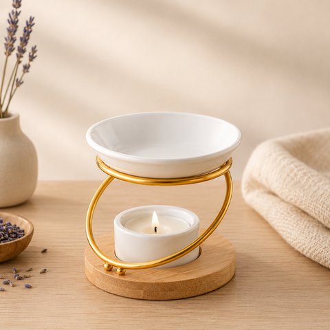 Simplicity Series perfume burner - Hula - Metal, Lacquered Ceramic and Bamboo - Gift Idea - Simple Modern Decoration
