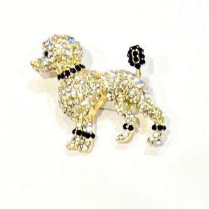 Gouden fonkelende poedelbroche met strass