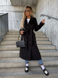 Double-breasted Lapel Split Jacket With Belt Winter Fashion Casual Long Sleeve Button Daily Coats For Women Clothing