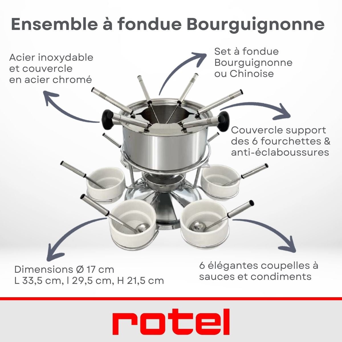 Burgundowy zestaw do fondue dla 6 osób, średnica 17 cm Rotel Swiss Tradition