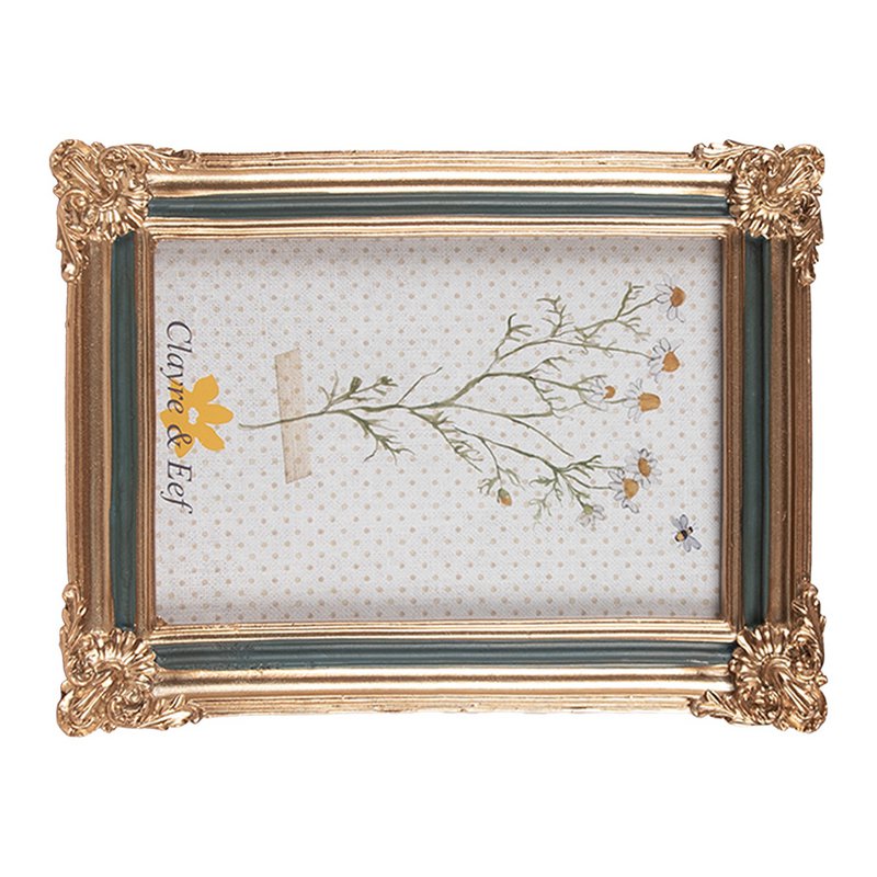 Fotorahmen 10x15 cm Gold -gelöschtes grünes Polyresin -Fotomotor -Rahmen