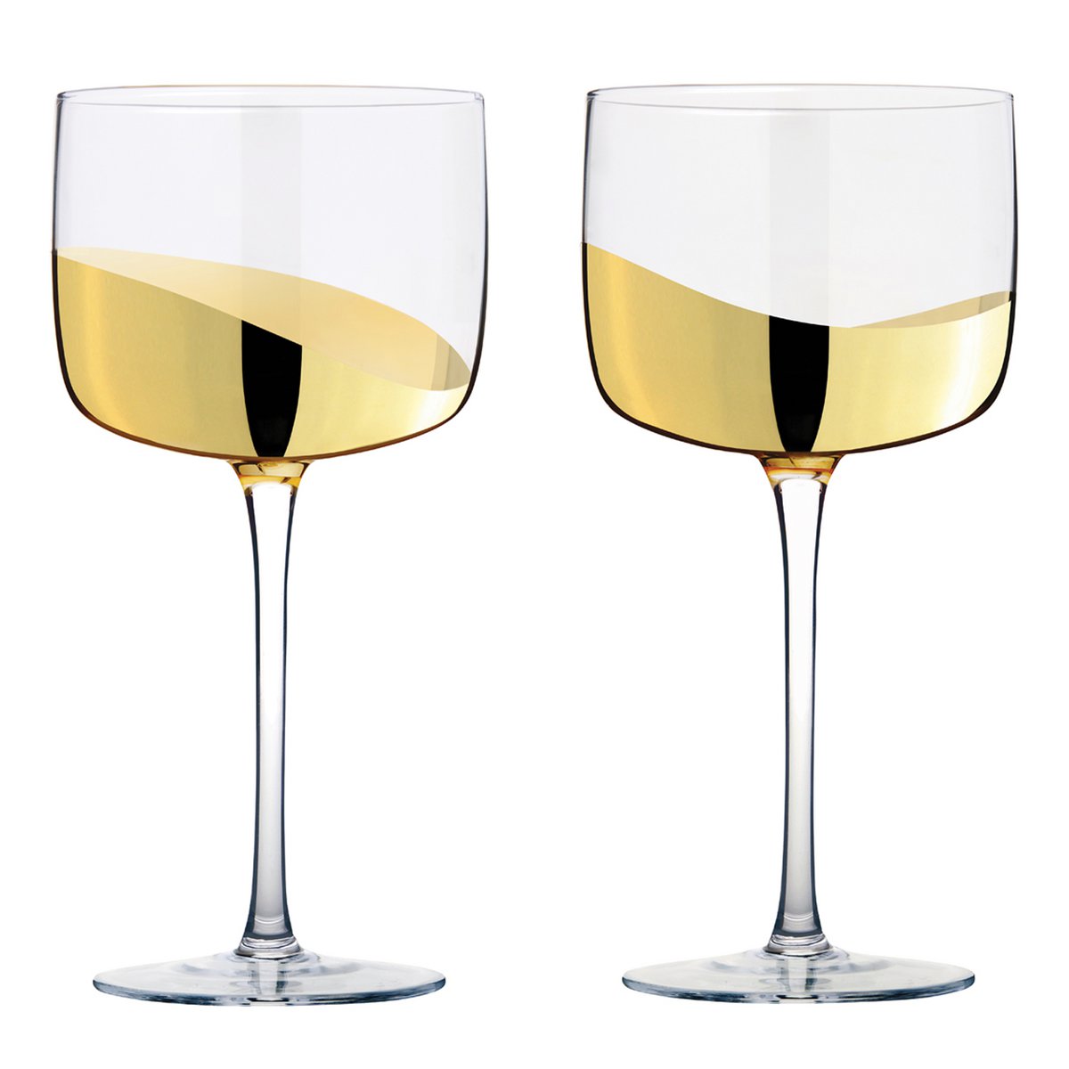 Set of 2 Wave Gold Gin Glasses - Cocktail Glass Set