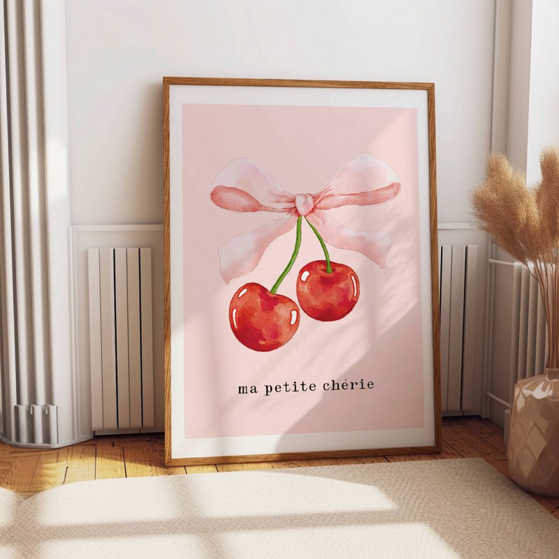 Ma petite cherie print, ma cherie poster, cherry poster, bow poster, Coquette print, pink girls room poster, girls nursery poster 