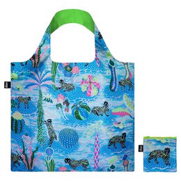 Blue green recycled shopping bag with underwater ocean sea life fish coral pattern design foldable tote