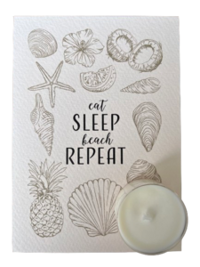 Eat sleep beach repeat - Theelicht kaart 