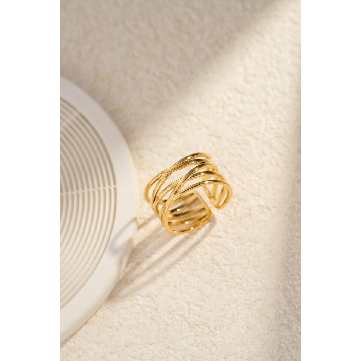 Bague ajustable en acier inoxydable design sculptural