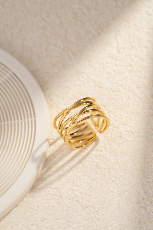 Bague ajustable en acier inoxydable design sculptural