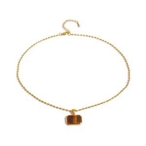 LOUIZ Gold Necklace with Tiger Eye charm