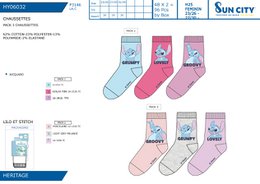 Lot of 96 Units | Pack 3 Lilo And Stitch Socks for Children | Officially Licensed Products | SUN CITY Group