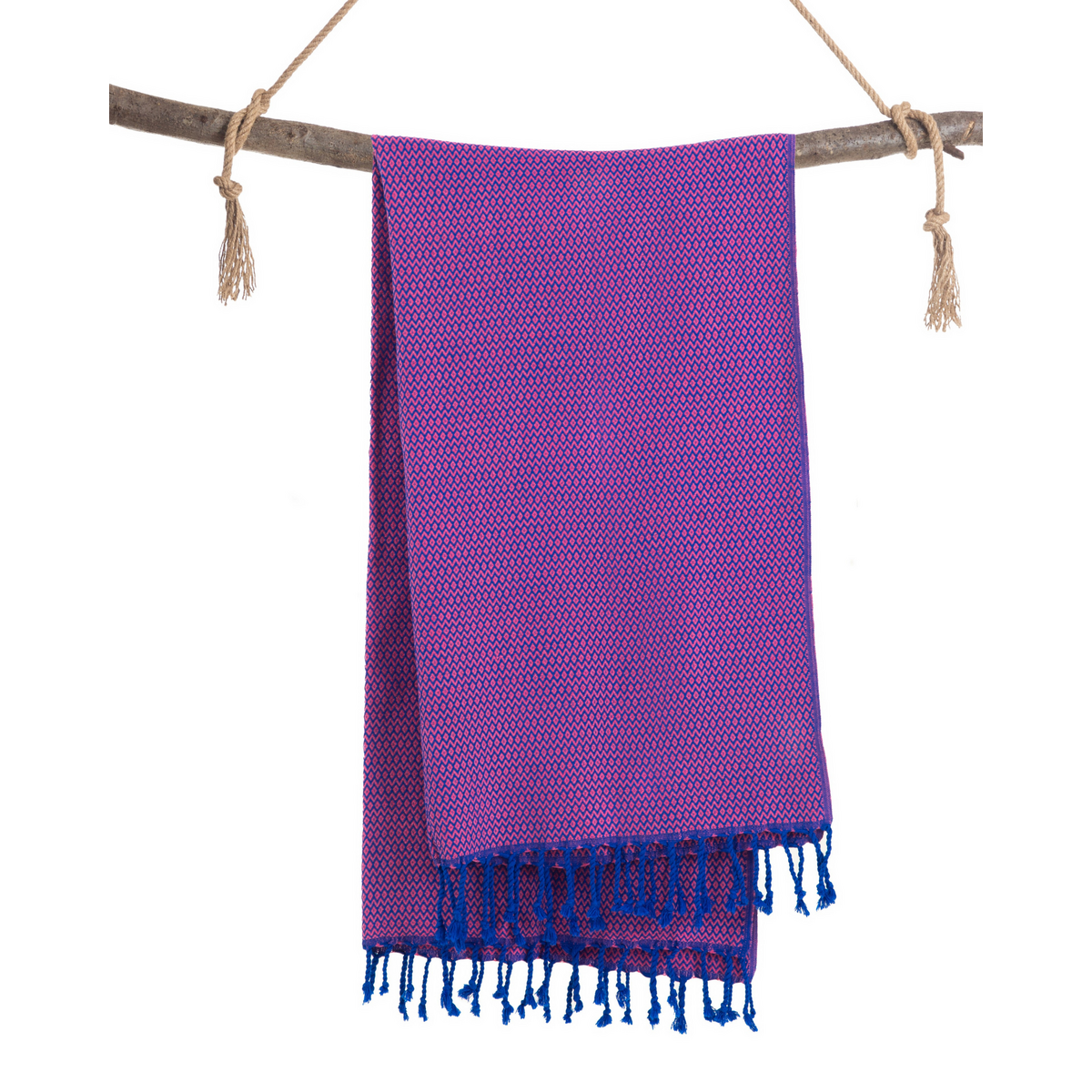 Toalla de playa SAMOS Hammam de algodón – Secado rápido – Azul / Fucsia - 180x100 cm