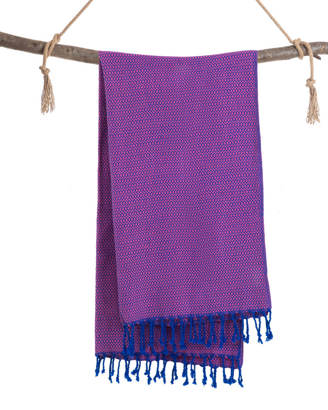 SAMOS Bomuld Hammam strandhåndklæde – Hurtigttørrende – Blå / Fuchsia – 180x100 cm