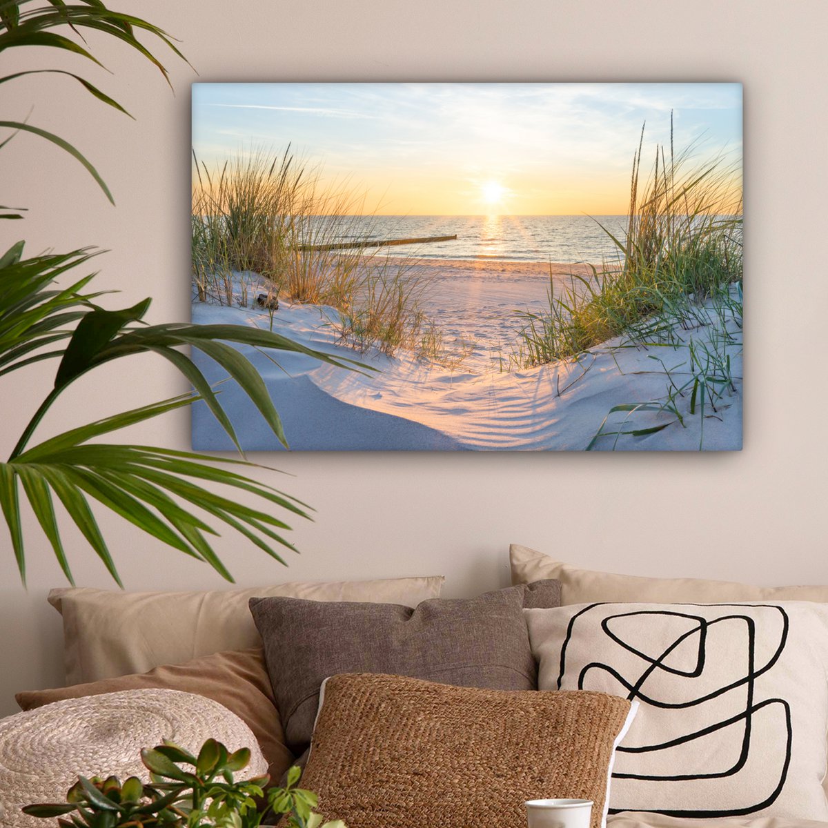 Pintura de lienzo - Decoración de pared - Playa - Sol - Dune - hierba - arena - horizonte