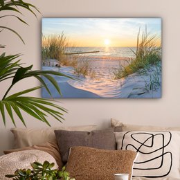 Canvas Maleri - Wall Decoration - Beach - Sun - Dune - Grass - Sand - Horizon